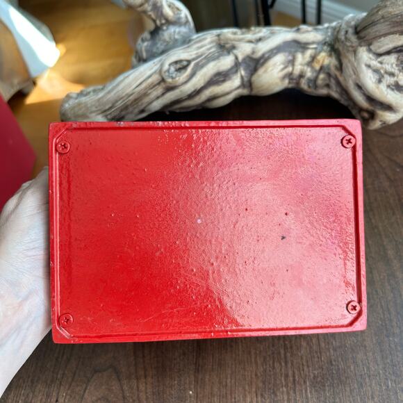 Vintage cast-iron red enamel flatware or desk caddy organizer - Picture 6 of 9